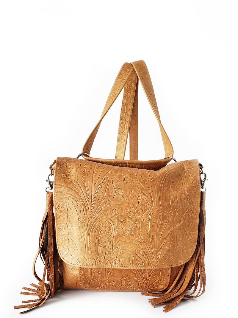 Convertible Backpack - Tawny Embossed Floral