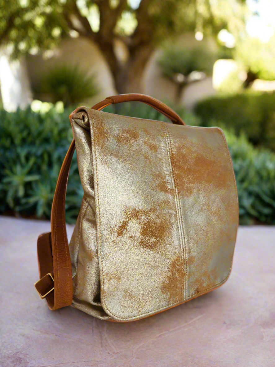 Talia Convertible Backpack ~ Gold Distressed Metallic