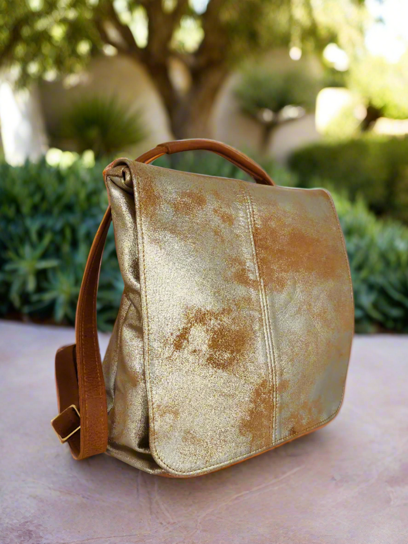 Talia Convertible Backpack ~ Gold Distressed Metallic