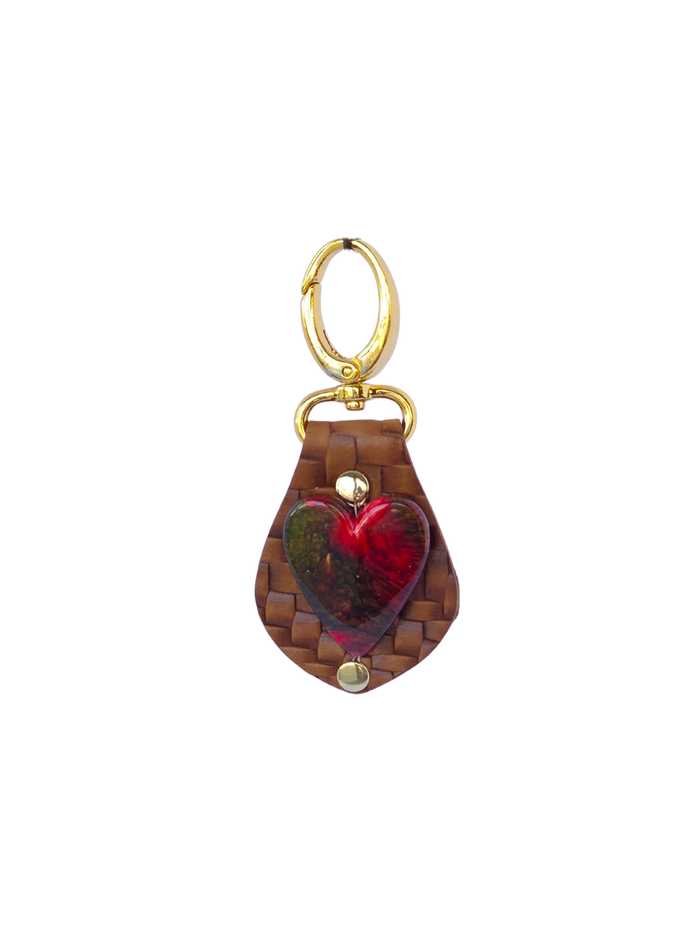 Carmel Woven Red Heart Bag Charm
