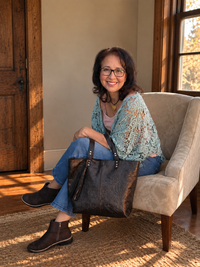 The Open Top Traveler Tote - Dark Brown Embossed Floral