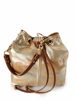 "Lisa" Large Love Bucket Bag - Distressed Metallic Gold & Tan