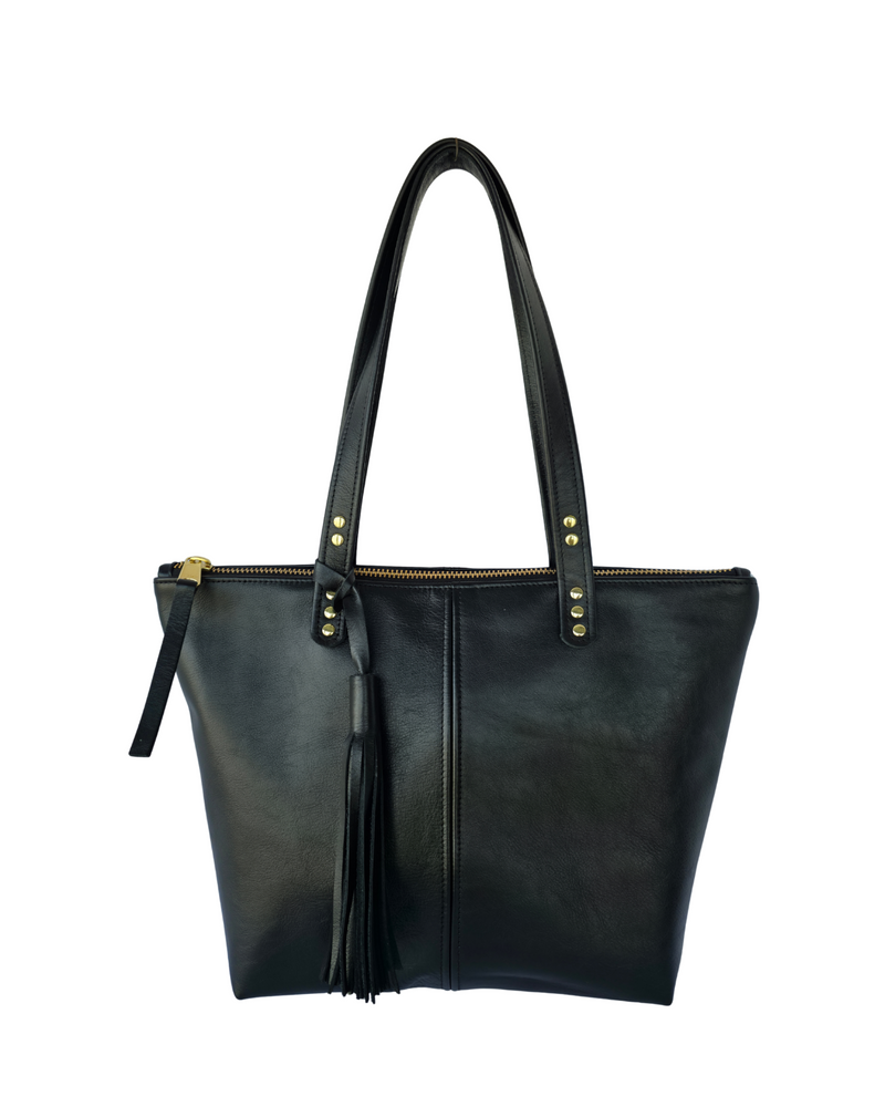 Traveler Tote in Black Nassa Leather
