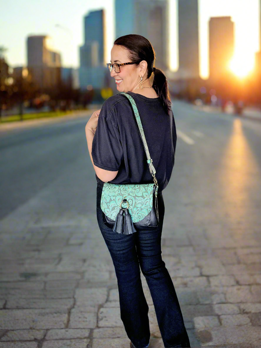 Kindness Saddle Bag ~ Italian Rose - Turquoise