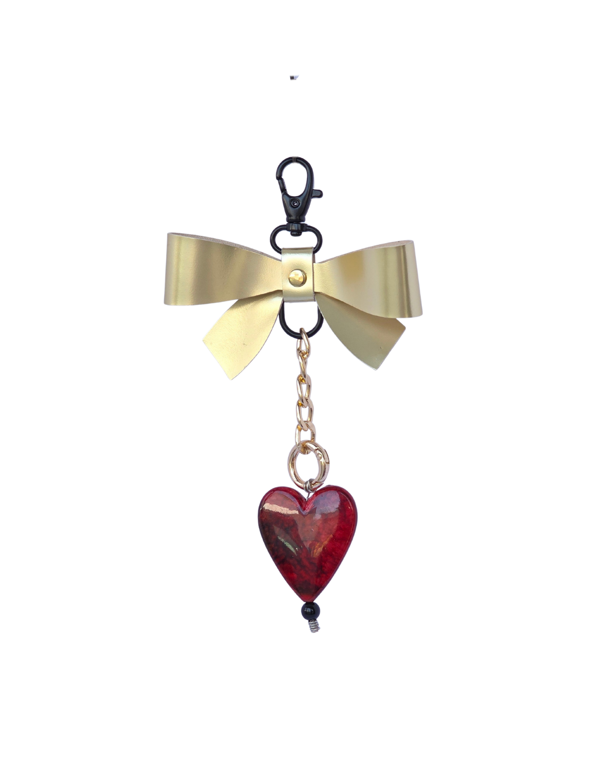 Gold Bow & Red Heart Bag Charm