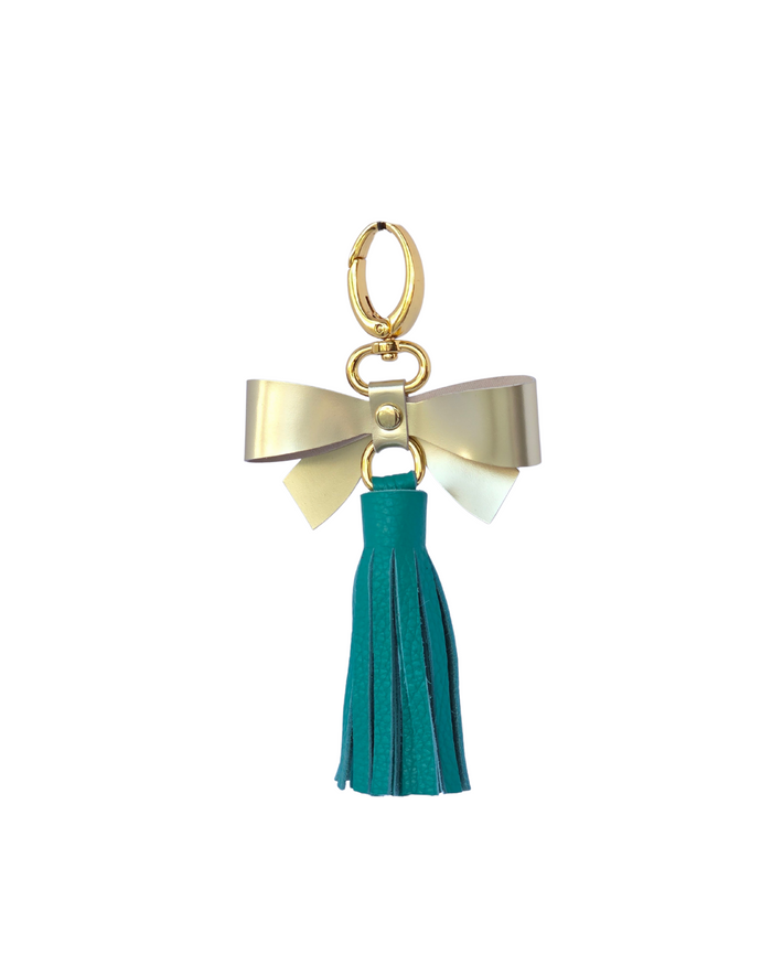 Gold Bow & Teal Tassel Bag Charm