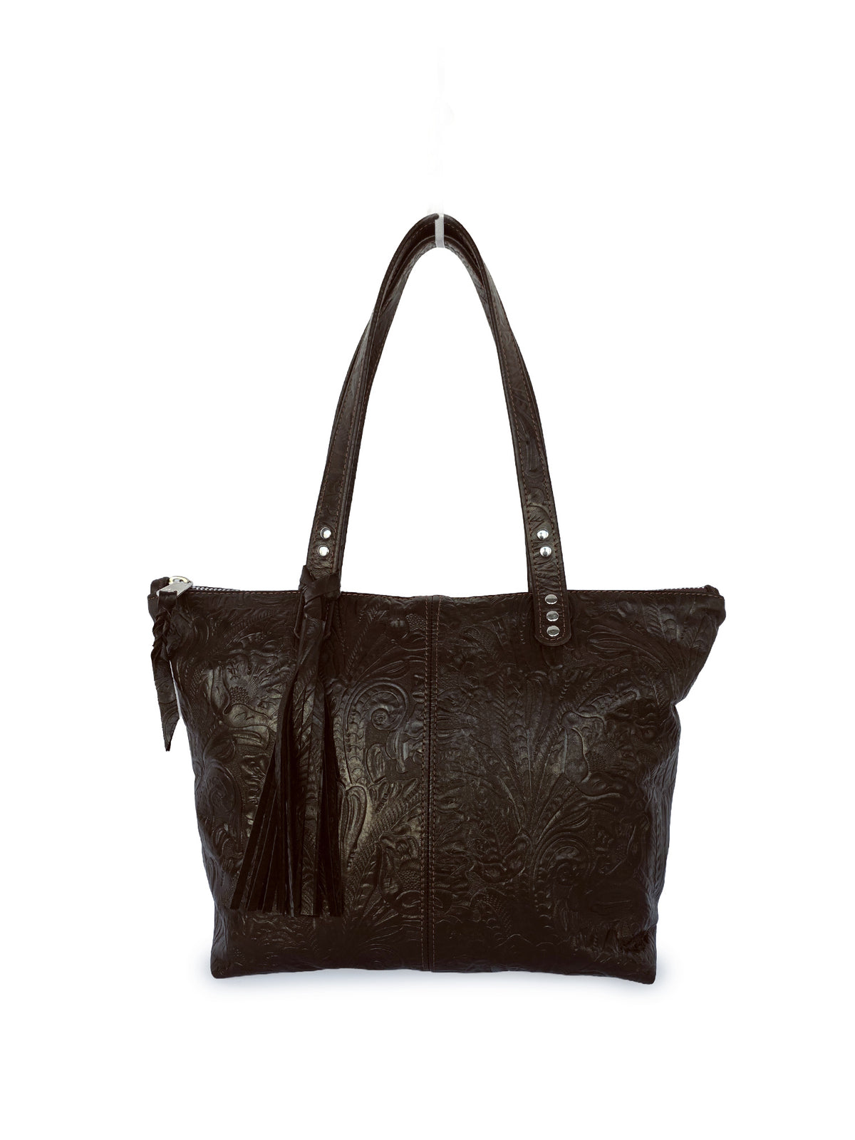Traveler Tote - Dark Brown Embossed Floral