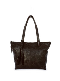 Traveler Tote - Dark Brown Embossed Floral
