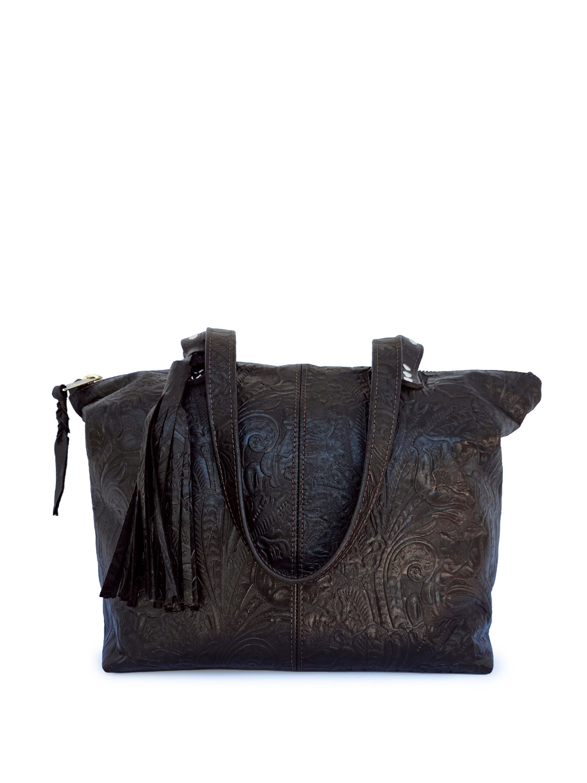 Traveler Tote - Dark Brown Embossed Floral