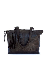 Traveler Tote - Dark Brown Embossed Floral