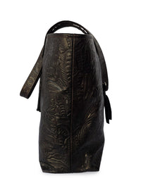 The Open Top Traveler Tote - Dark Brown Embossed Floral
