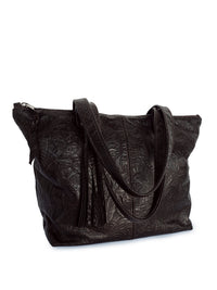 Traveler Tote - Dark Brown Embossed Floral