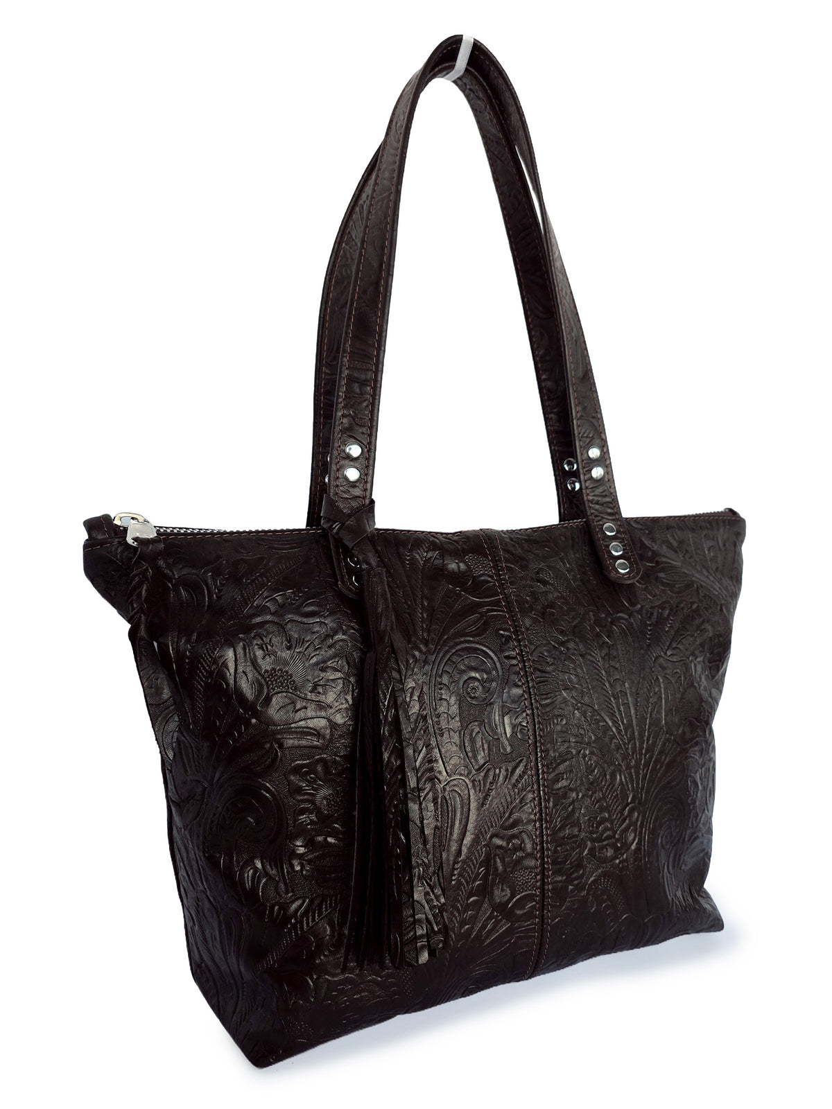 Traveler Tote - Dark Brown Embossed Floral