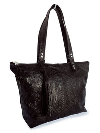 Traveler Tote - Dark Brown Embossed Floral