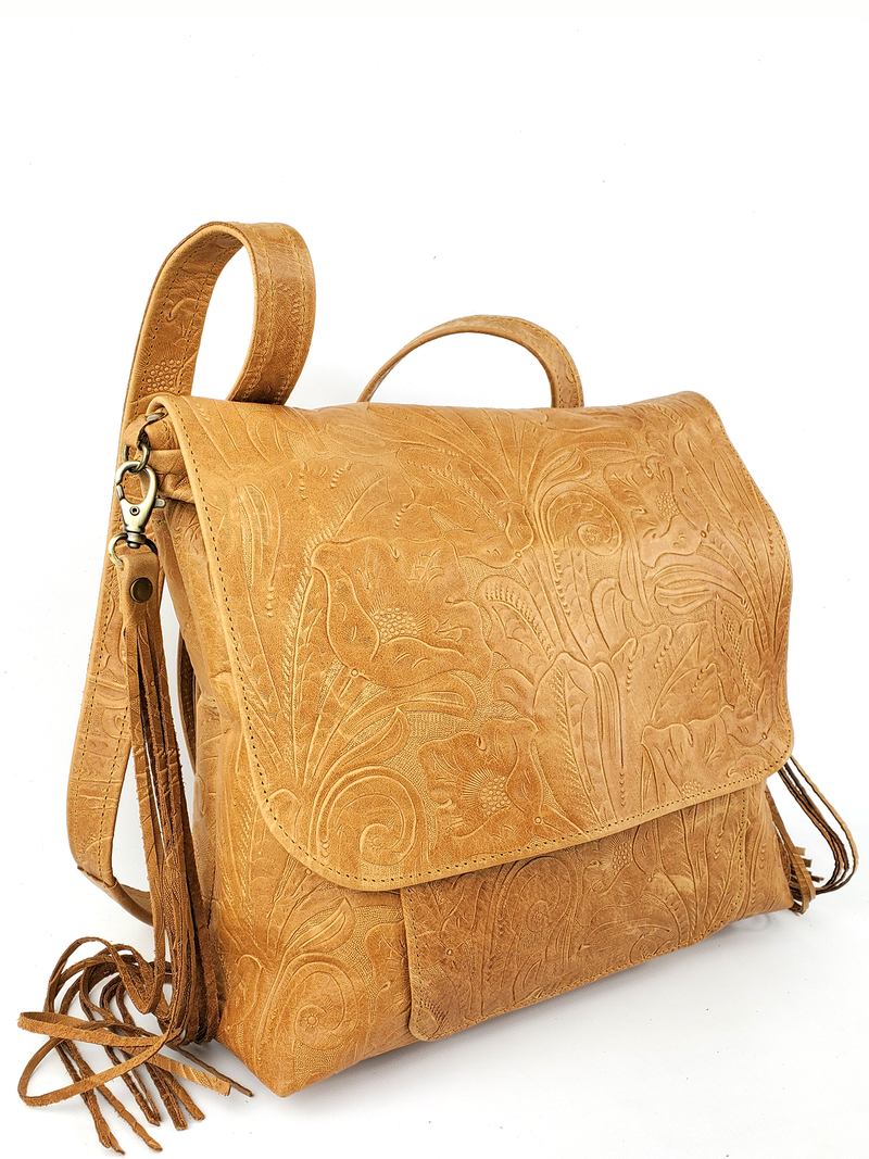 Large Convertible Backpack - Tawny Floral Embossed