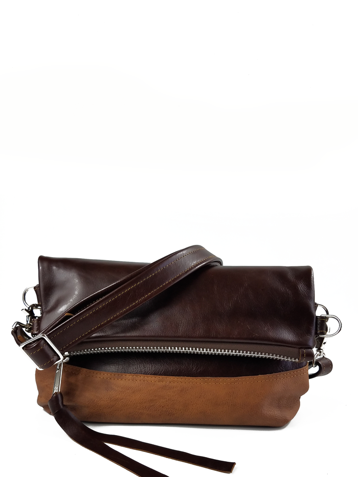 Large Foldover Satchel - Brownstone & Whiskey Outlaw