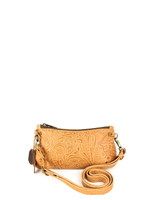 Slim Zipper-Top Cross body Bag - Tawny Embossed Floral