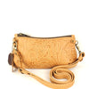 Slim Zipper-Top Cross body Bag - Tawny Embossed Floral